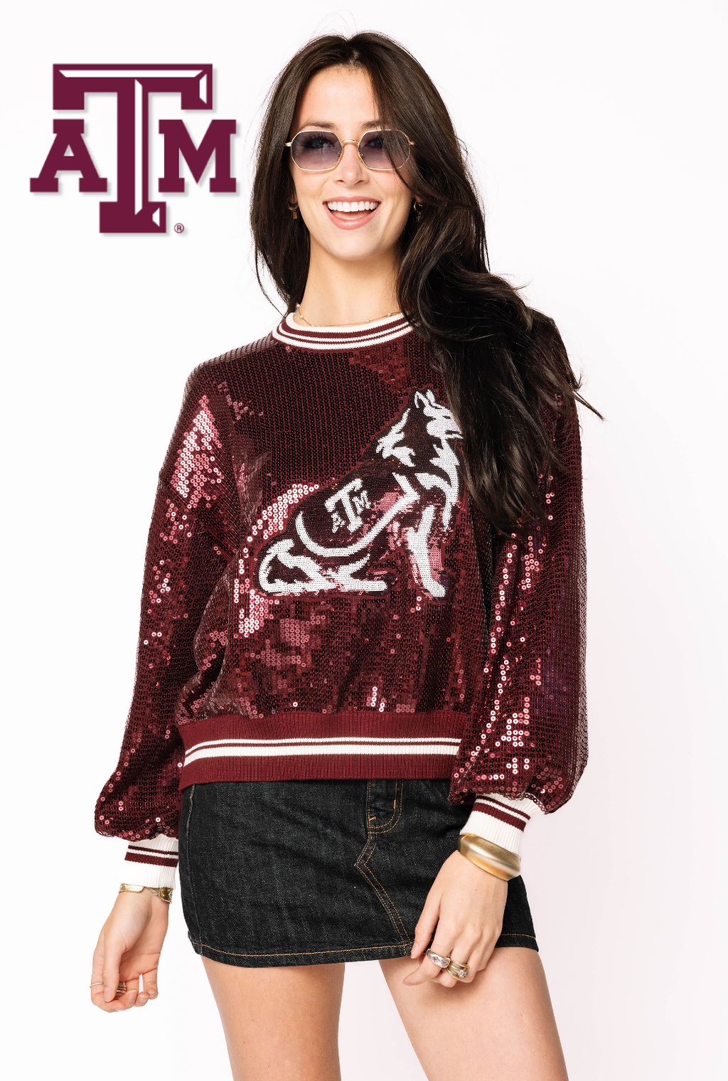 Licensed Texas A&M Full Sequin Mascot Sweater