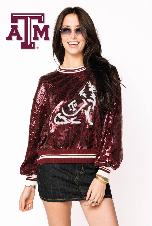 Licensed Texas A&M Full Sequin Mascot Sweater