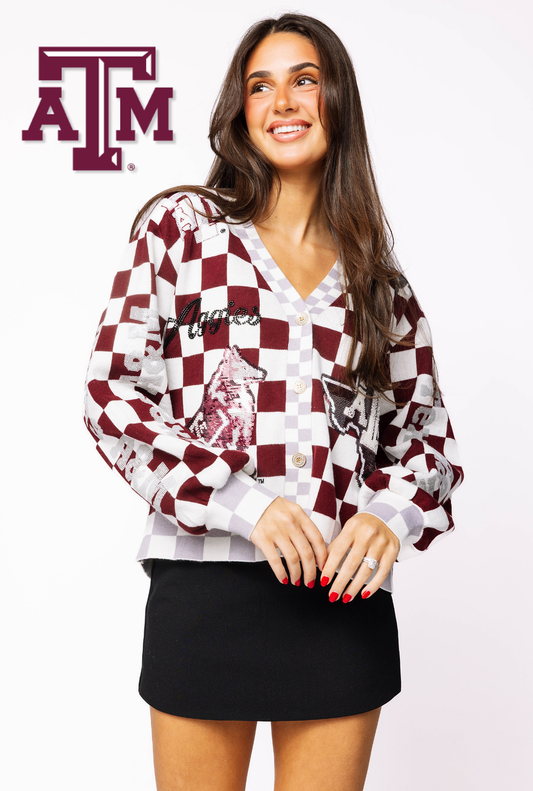 Licensed Texas A&M Checkered Team Icons Cardigan