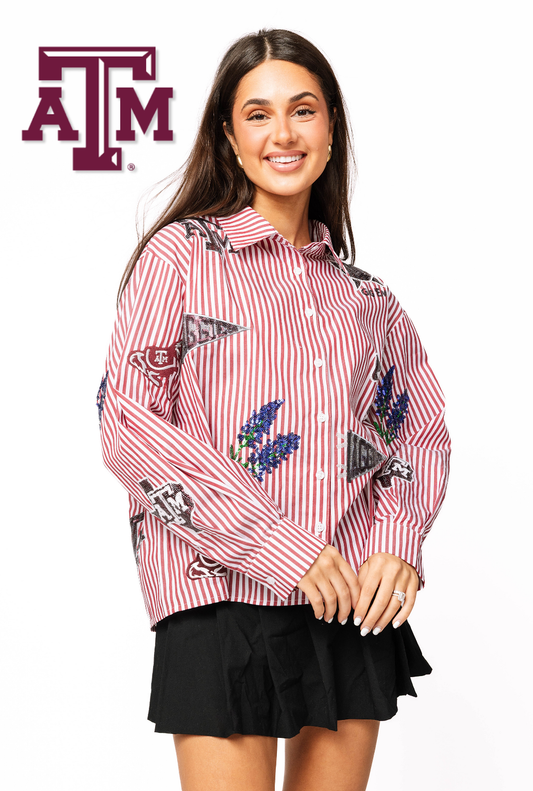 Licensed Texas A&M Mini Icon Striped Button Down
