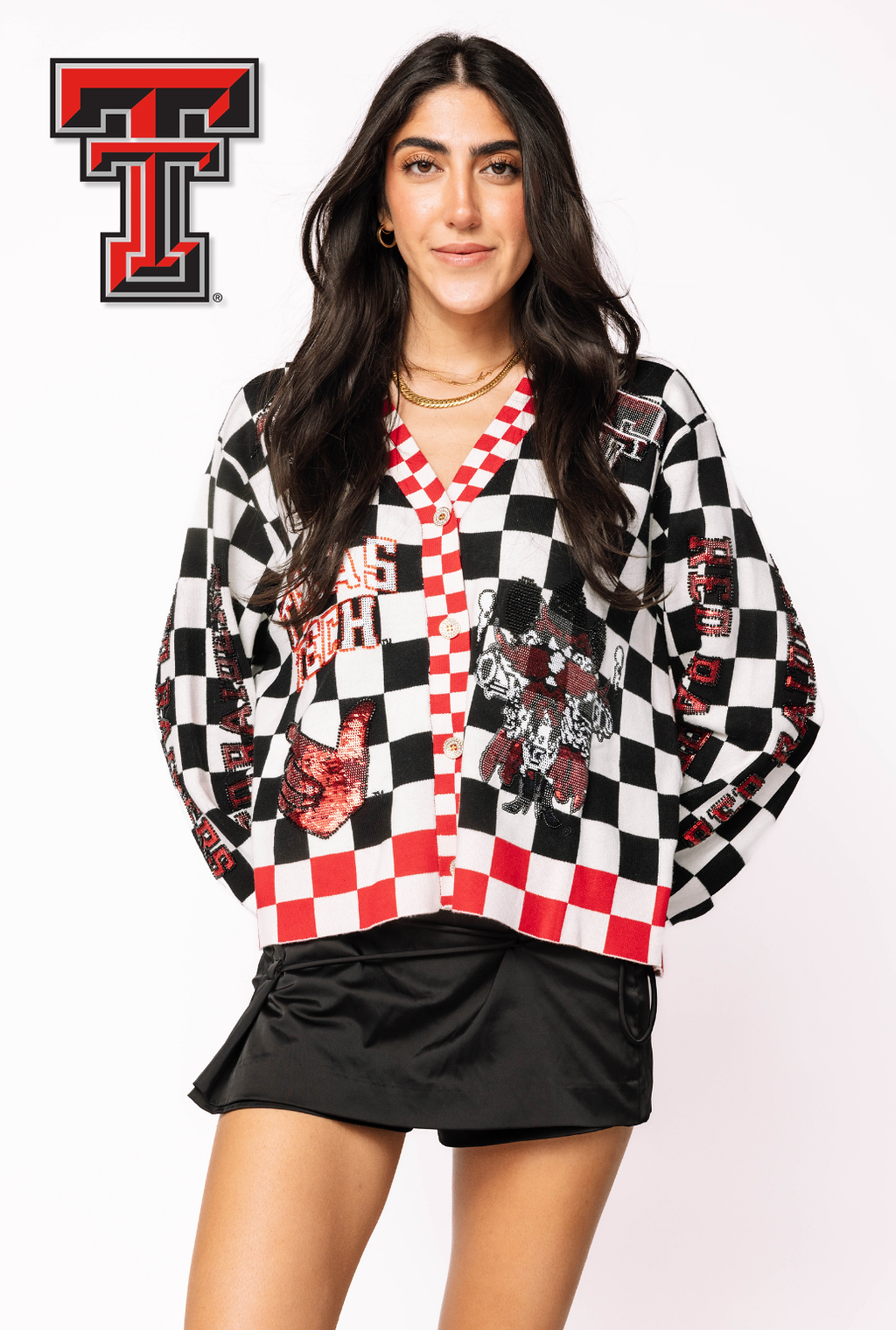 Licensed Texas Tech Checkered Team Icons Cardigan