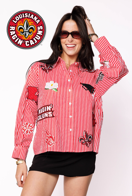 Licensed ULL Mini Icon Striped Button Down Long Sleeve Top