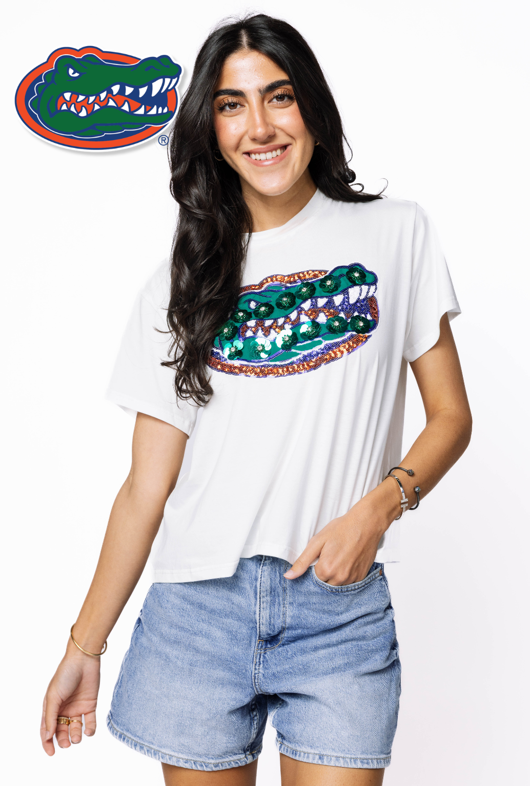 Licensed Florida Gator Mascot Sequin Flower Tee