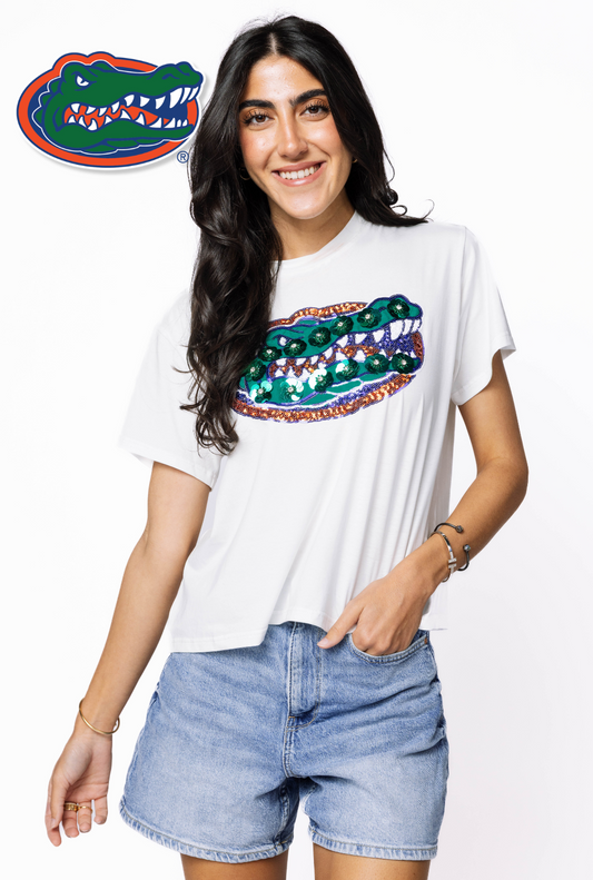 Licensed Florida Gator Mascot Sequin Flower Tee