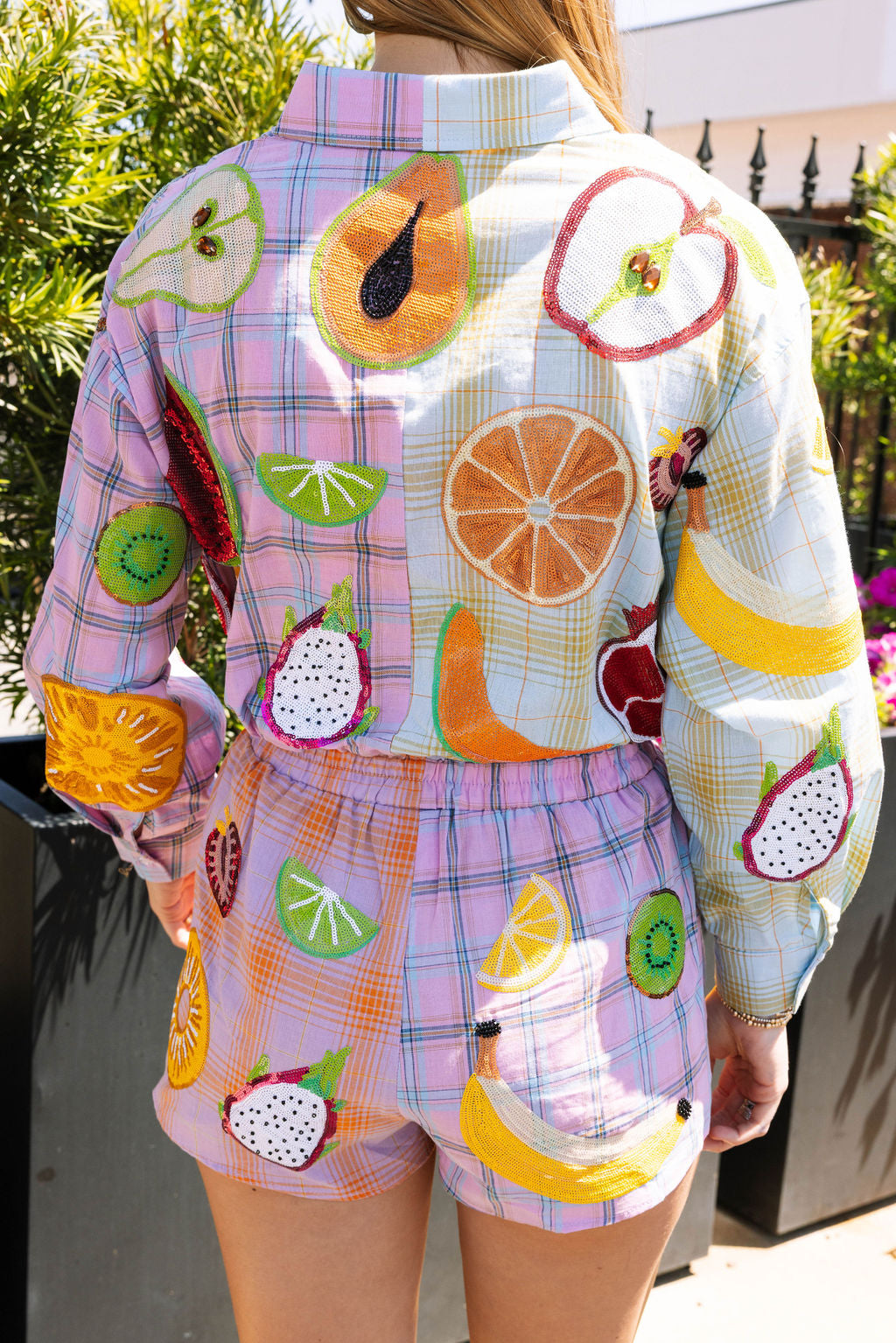 Colorblock Plaid Fruit Short