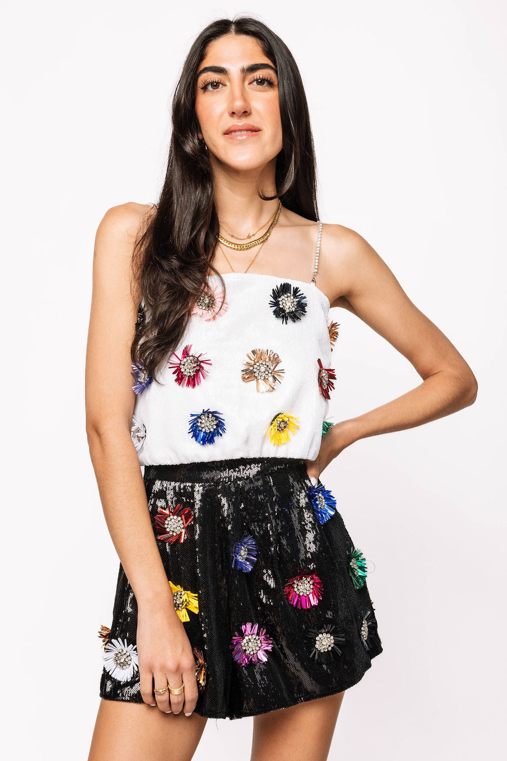 White Sequin Flower Tank