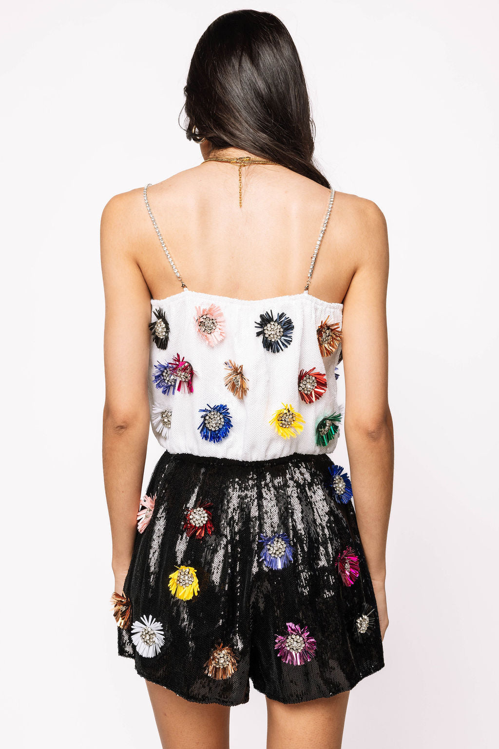 White Sequin Flower Tank