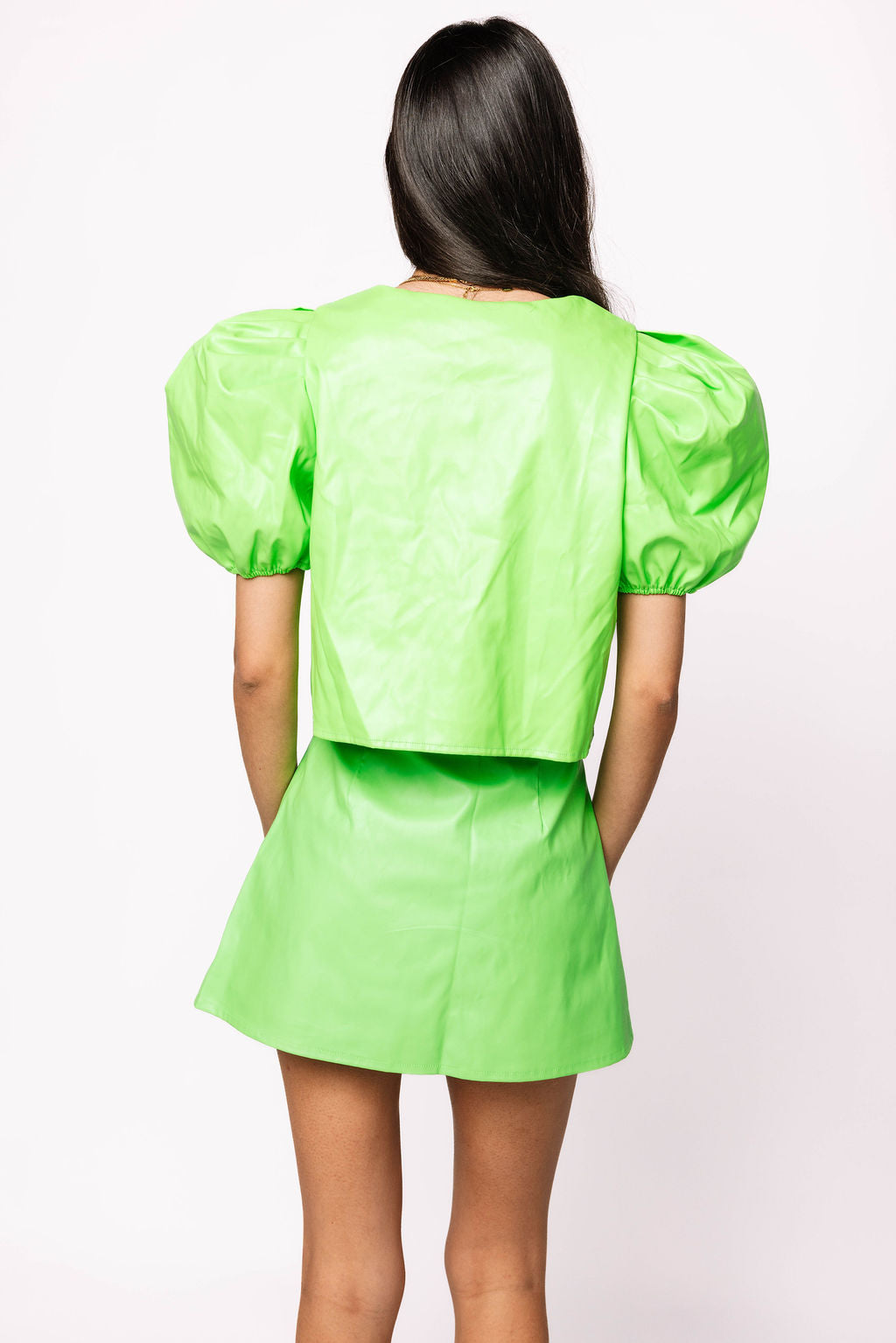 Neon Green Leather Button Up Skirt