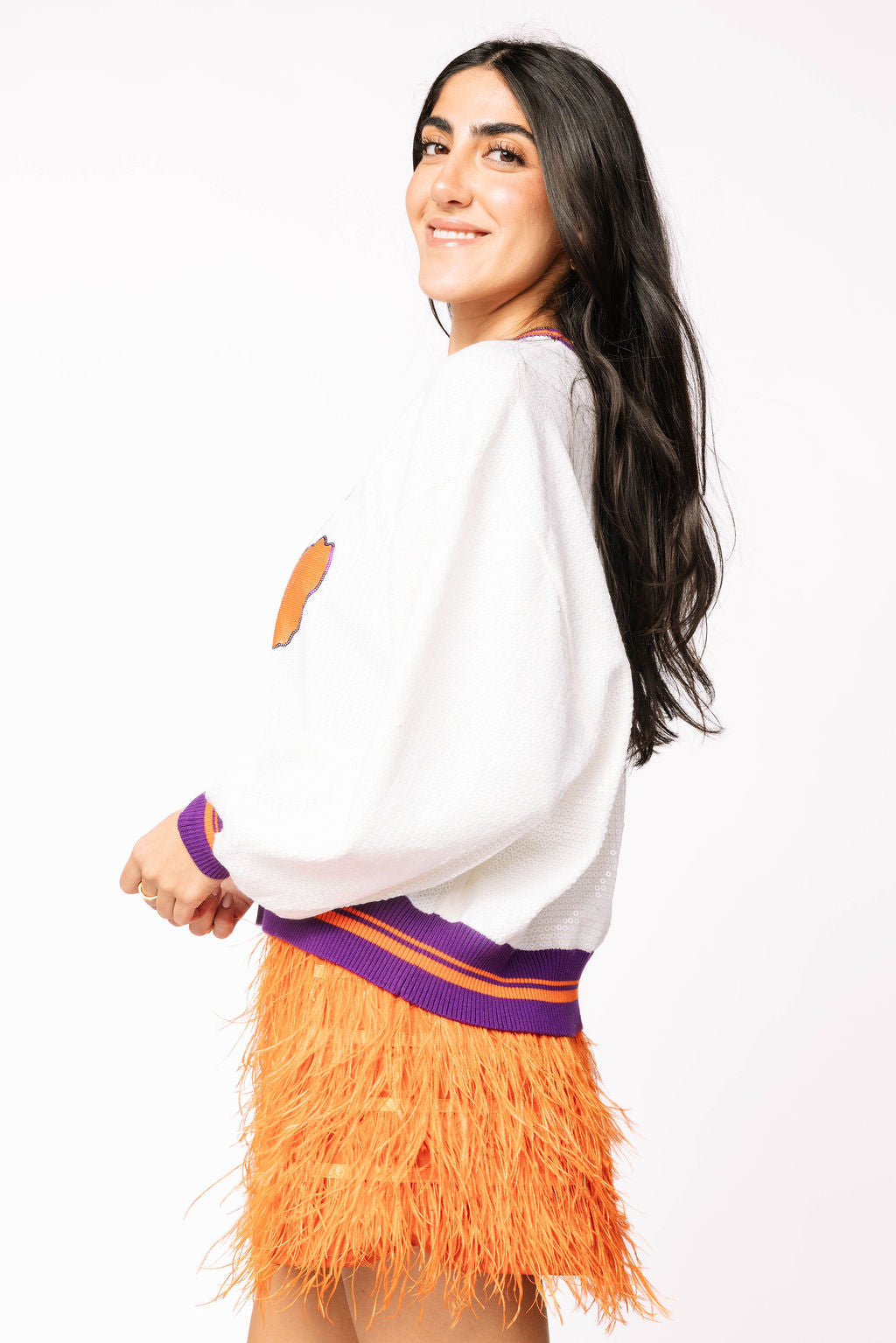 Licensed Clemson Full Sequin Mascot Sweater