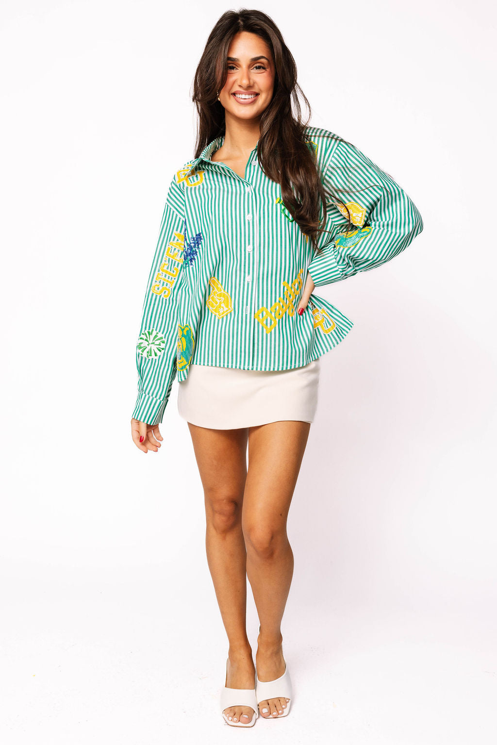 Licensed Baylor Mini Icon Striped Button Down Long Sleeve Top