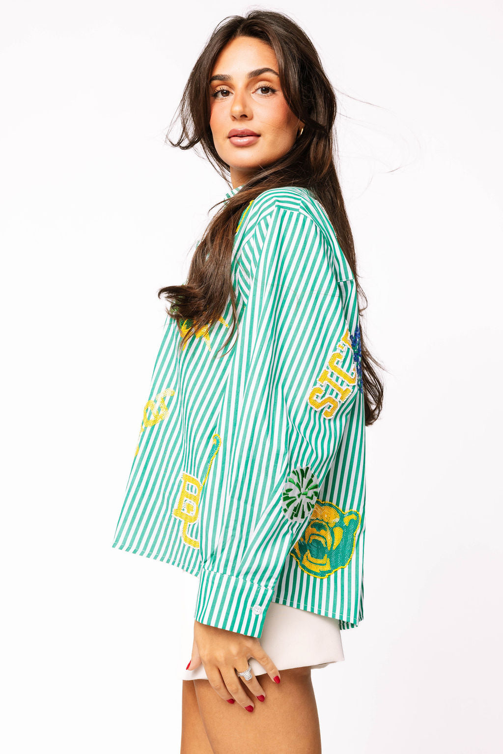 Licensed Baylor Mini Icon Striped Button Down Long Sleeve Top