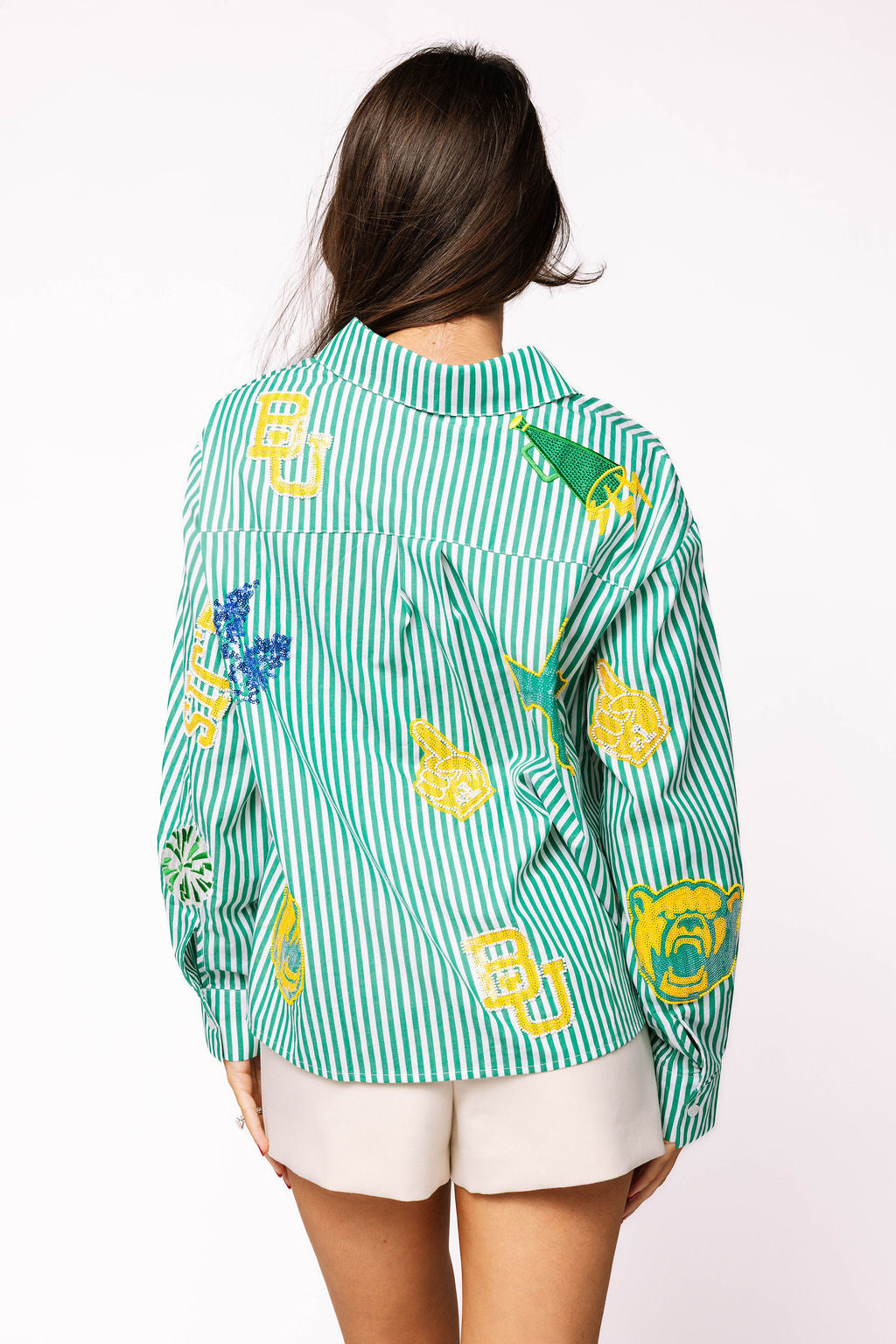 Licensed Baylor Mini Icon Striped Button Down Long Sleeve Top