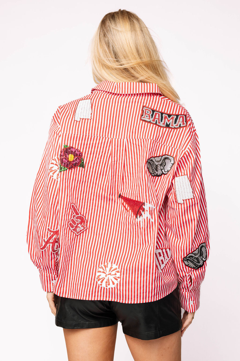 Licensed Alabama Mini Icon Striped Button Down Long Sleeve Top