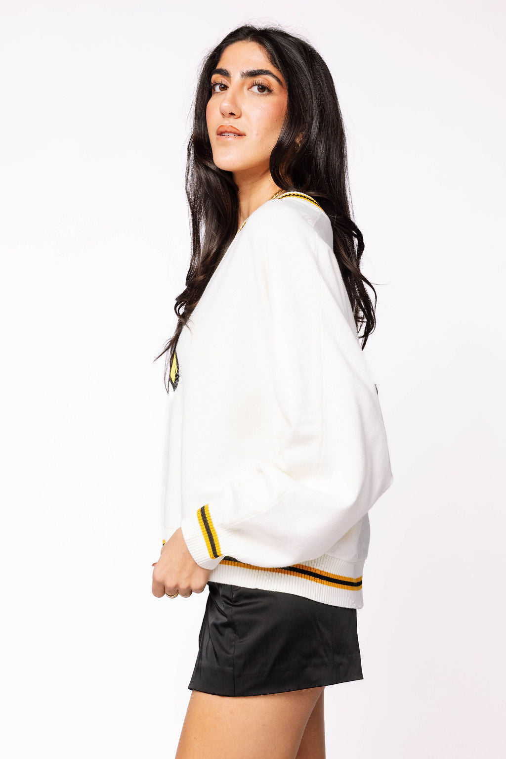 Licensed Southern Miss V Neck Striped Cuff LS Sweater With Small Mascot