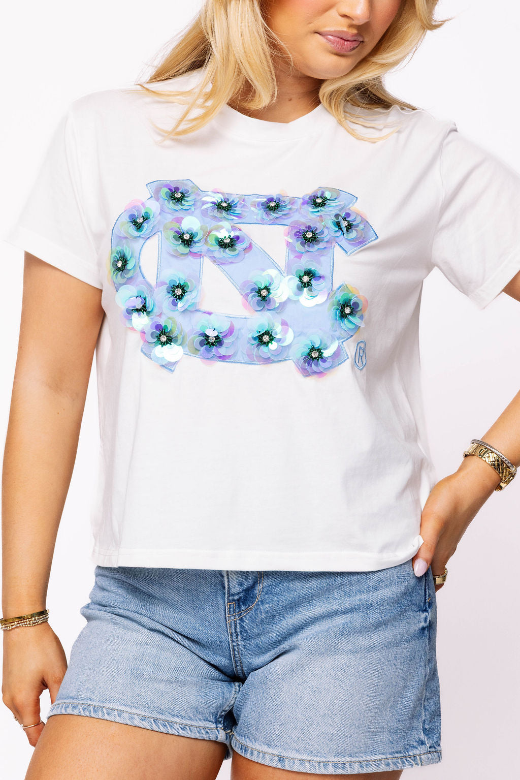 Licensed UNC Mascot Sequin Flower Tee