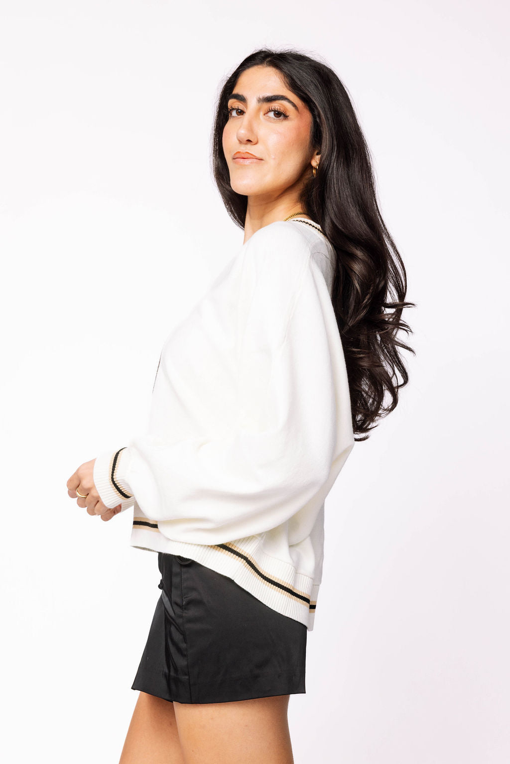 Licensed Army V Neck Striped Cuff LS Sweater With Small Mascot