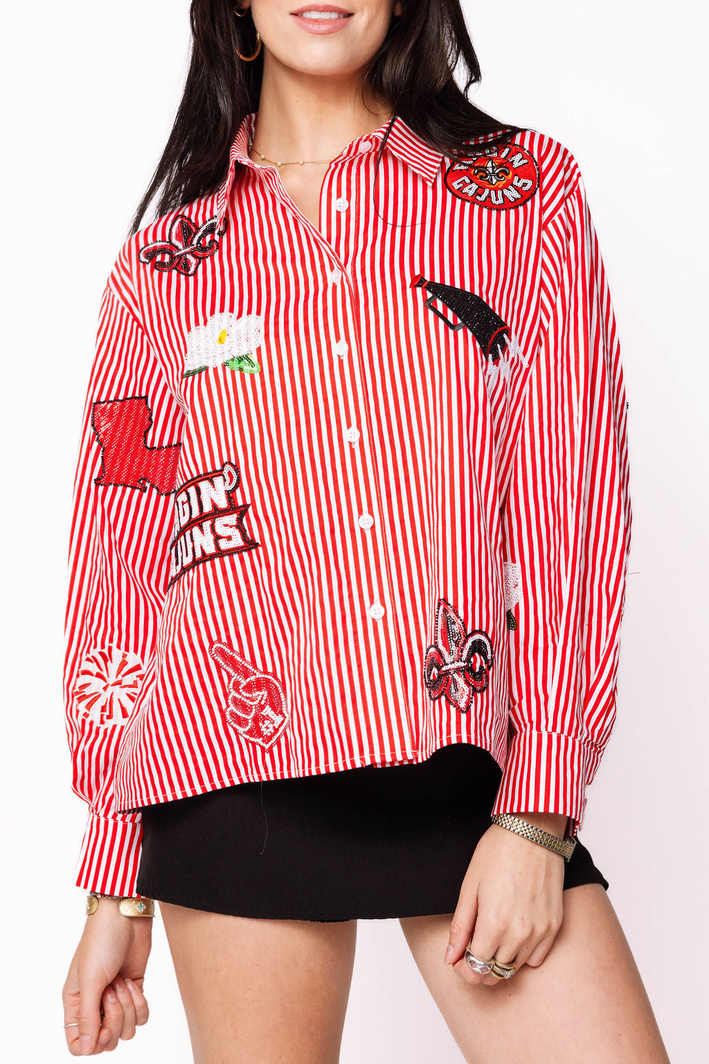 Licensed ULL Mini Icon Striped Button Down Long Sleeve Top