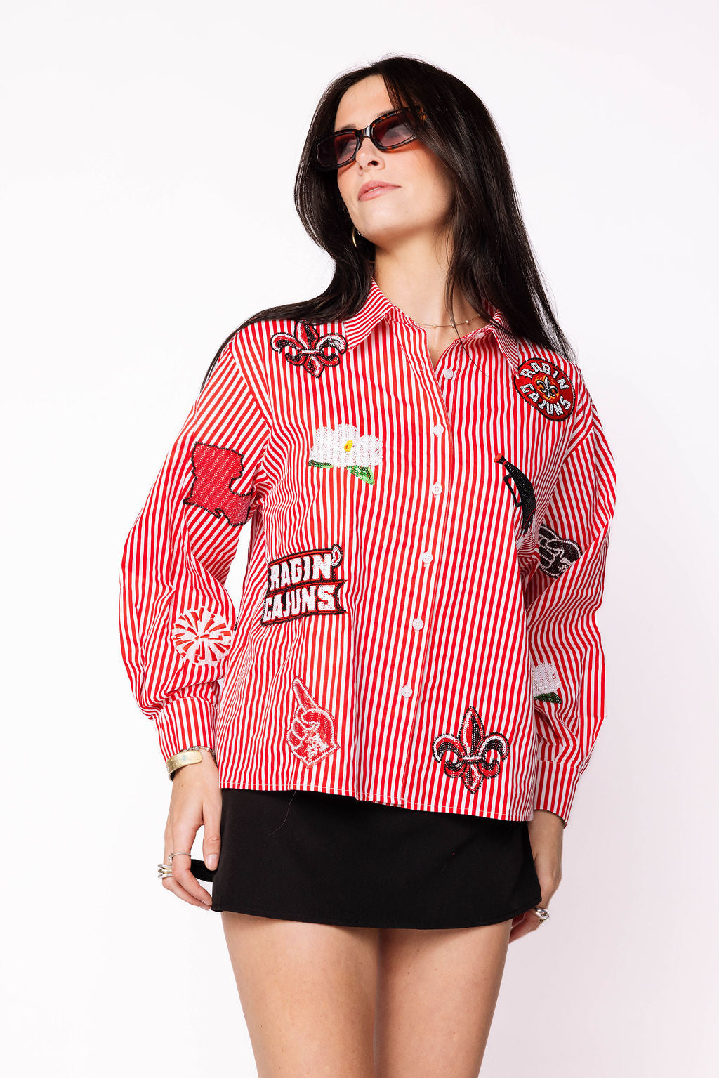 Licensed ULL Mini Icon Striped Button Down Long Sleeve Top