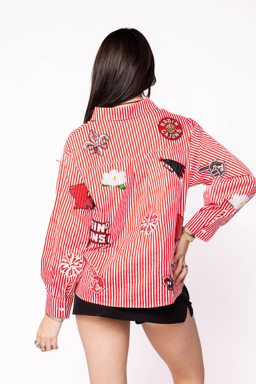 Licensed ULL Mini Icon Striped Button Down Long Sleeve Top