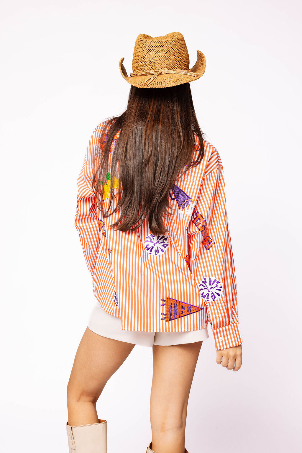 Licensed Clemson Mini Icon Striped Button Down Long Sleeve Top