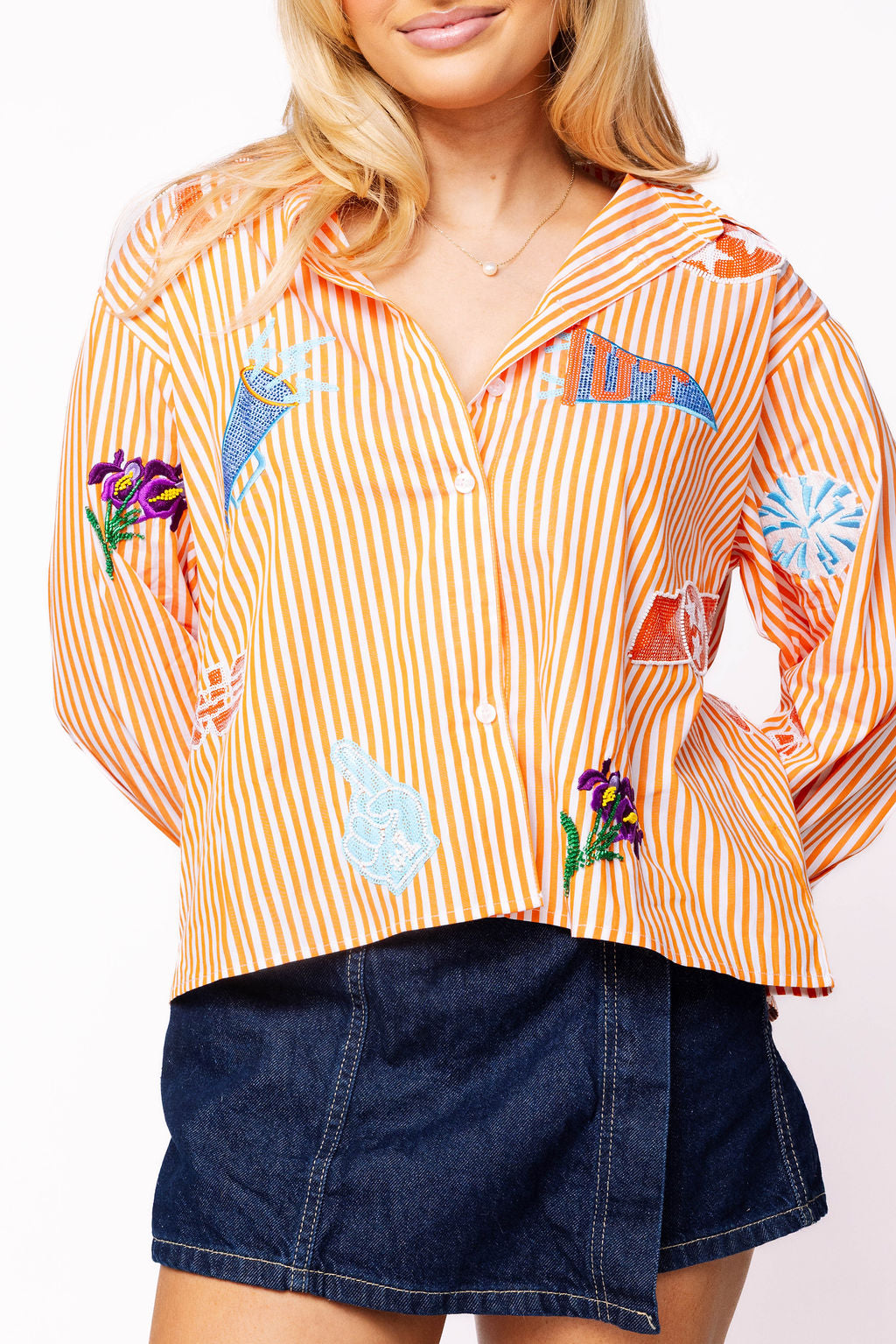 Licensed Tennessee Mini Icon Striped Button Down Long Sleeve Top