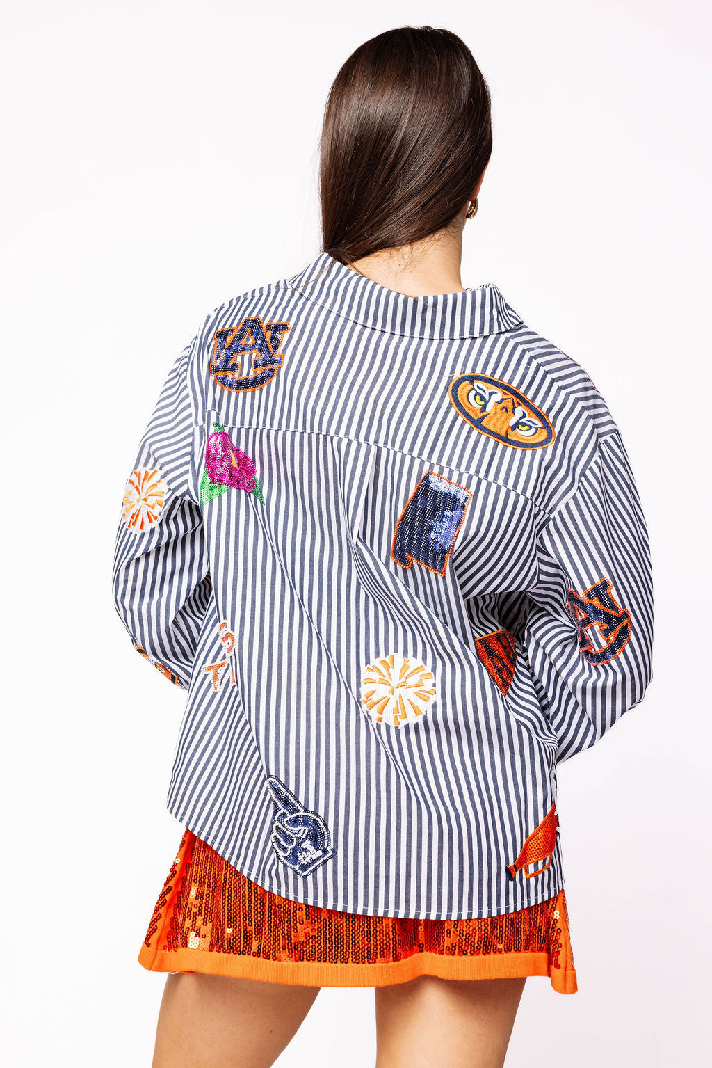 Licensed Auburn Mini Icon Striped Button Down Long Sleeve Top