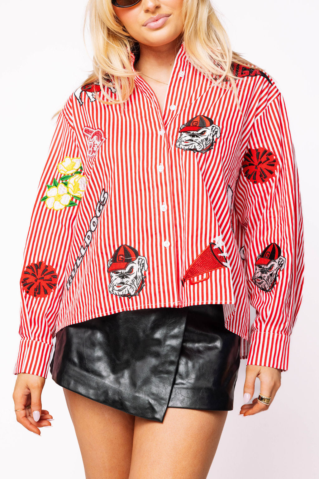 Licensed Georgia Mini Icon Striped Button Down Long Sleeve Top