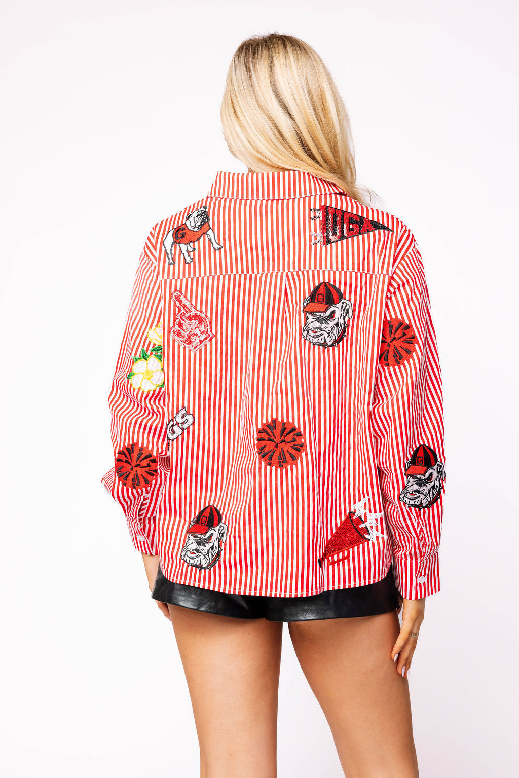 Licensed Georgia Mini Icon Striped Button Down Long Sleeve Top