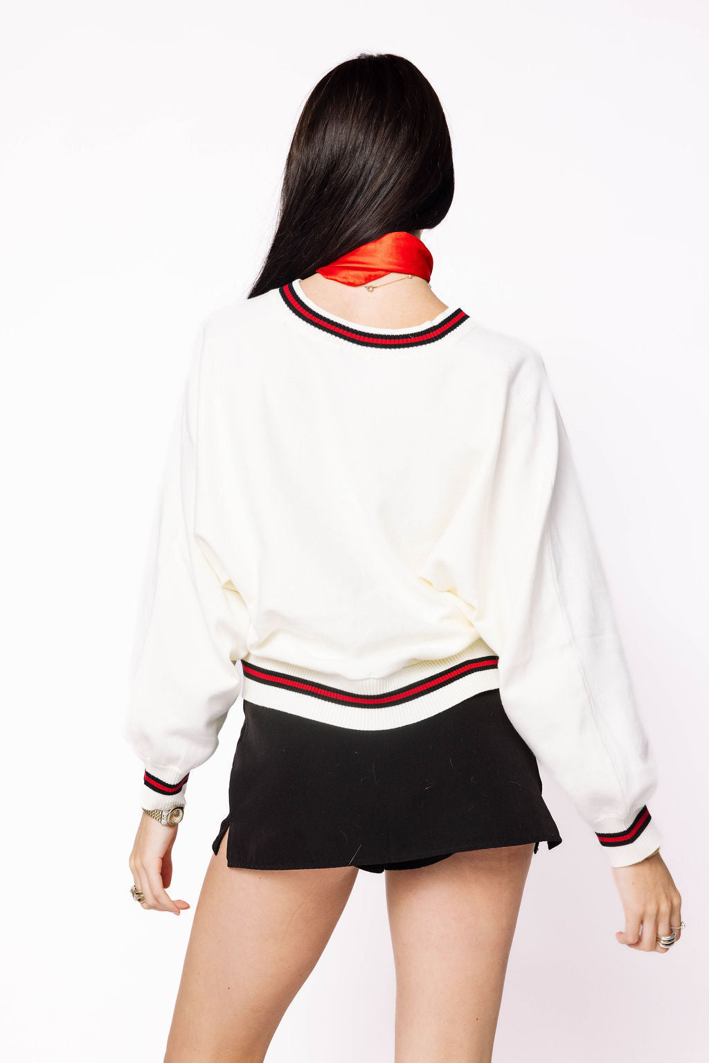 Licensed Arkansas V Neck Striped Cuff LS Sweater With Small Mascot