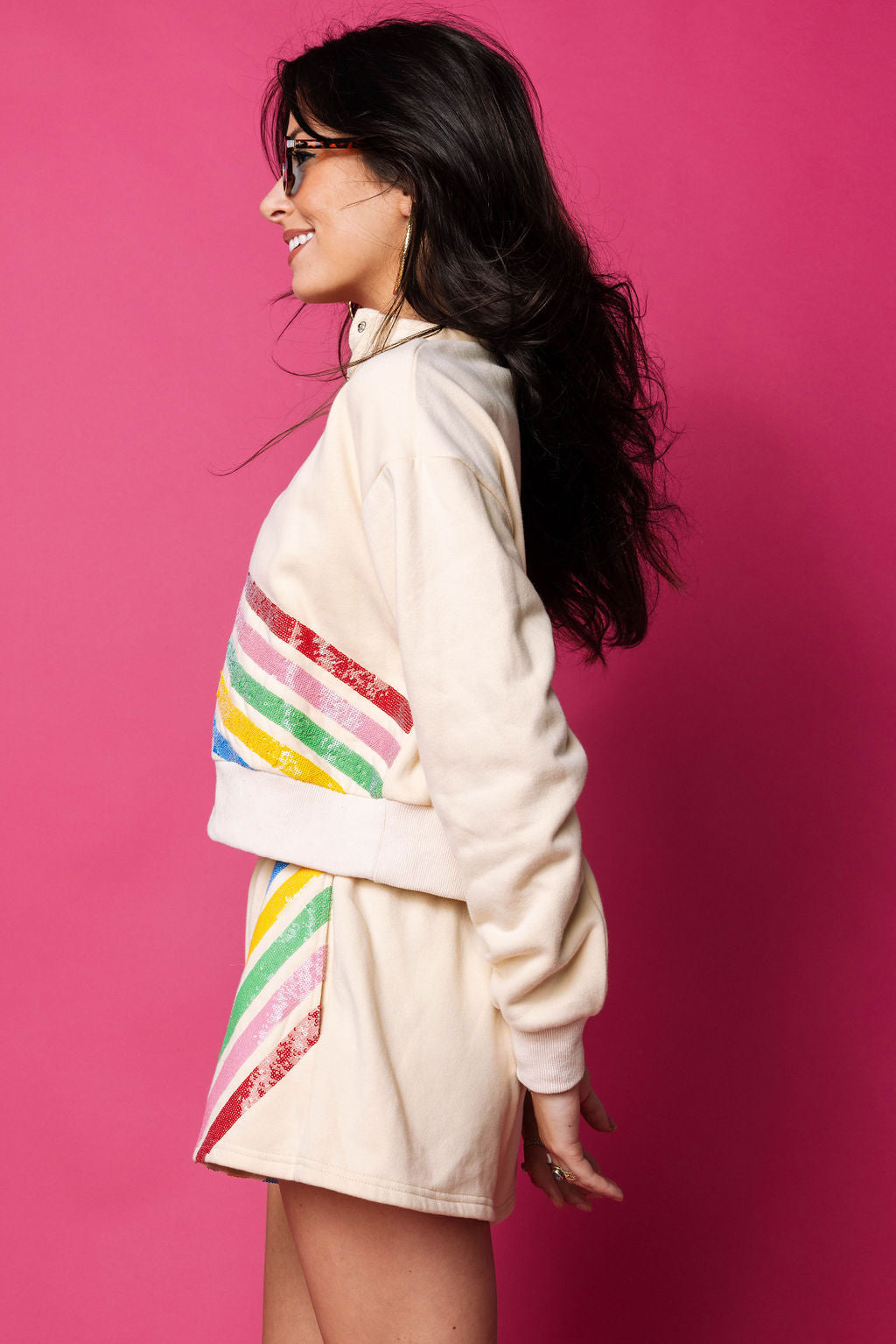 Beige Multi Stripe Henley Short