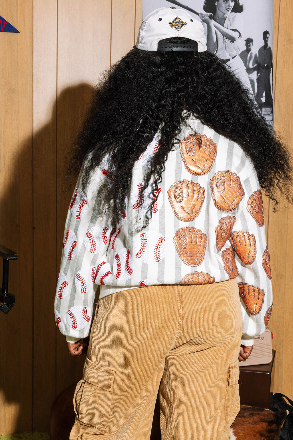 Grey & White Stripe Baseball & Glove Cardigan