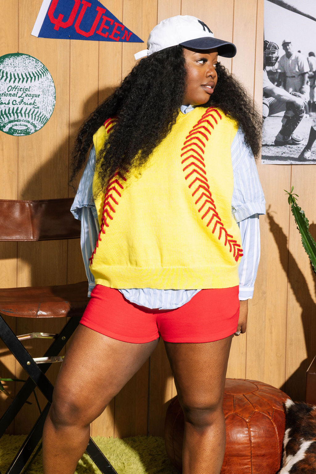 Neon Yellow Softball Stitch Sweater Vest