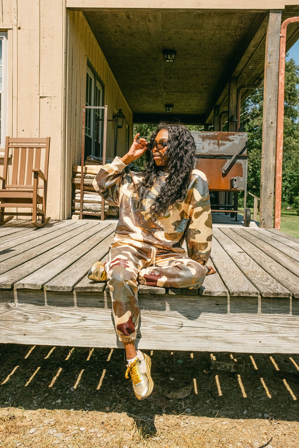 Green Full Sequin Camo Sweatshirt