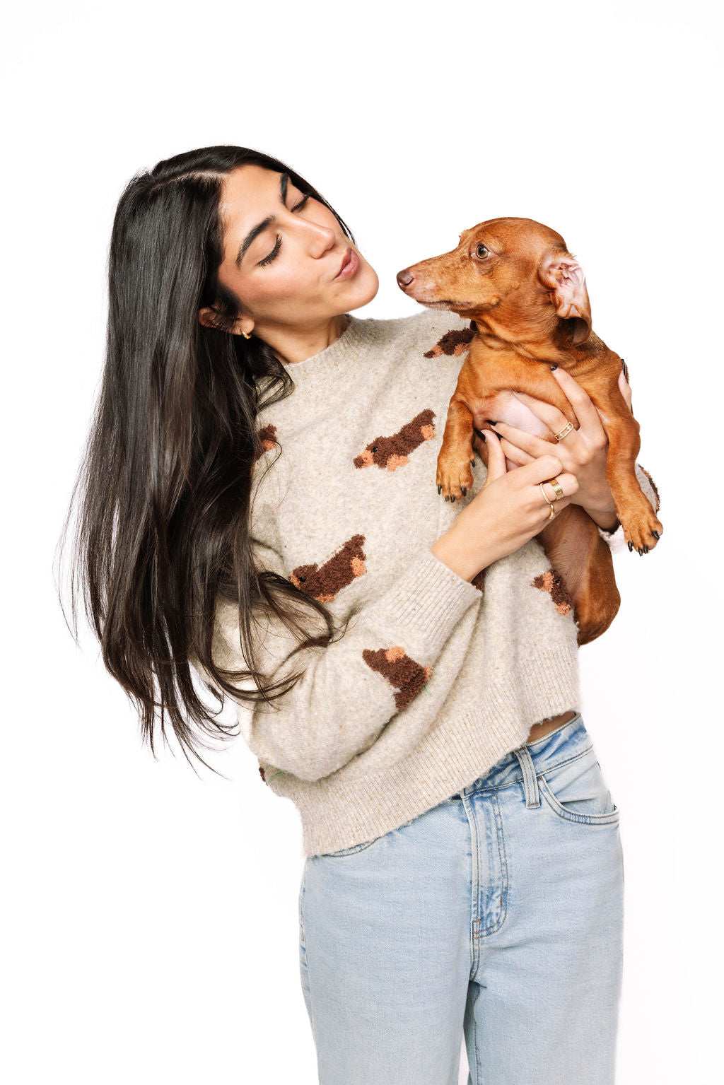 Grey Fuzzy Weenie Dog Sweater