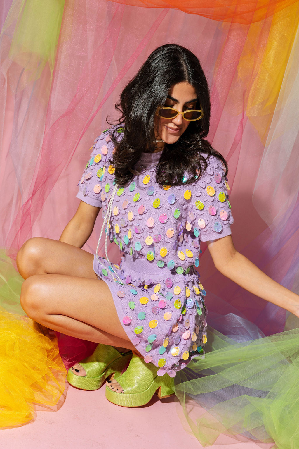 Lavender Easter Egg Pailette Sweater