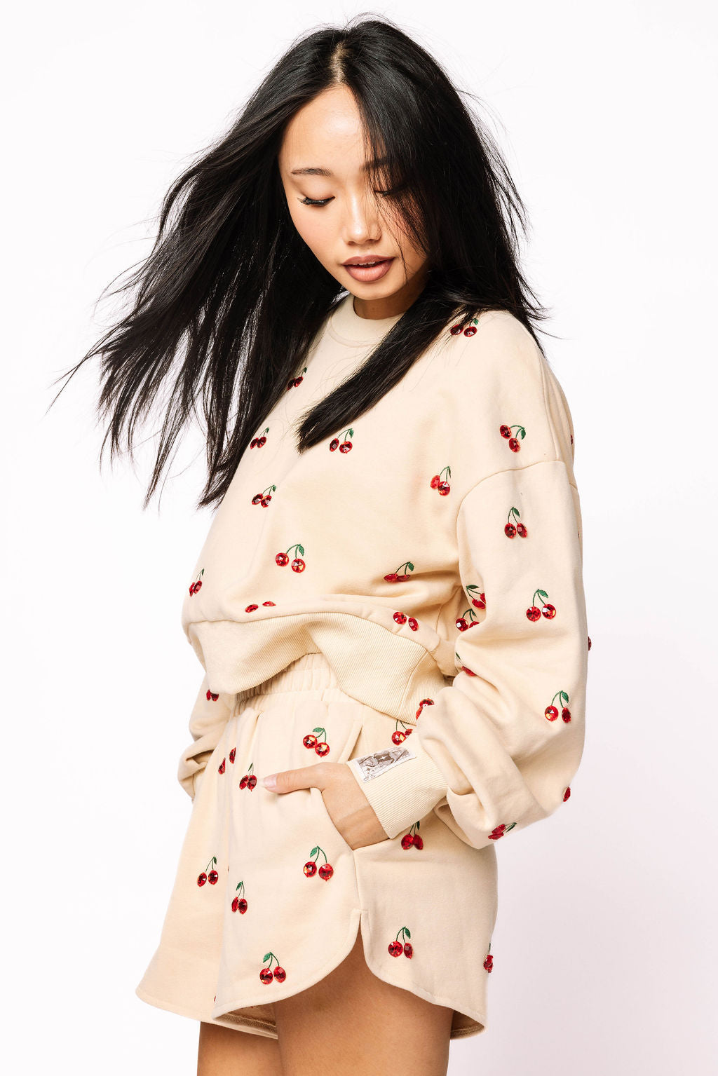 Tan Jeweled Cherry Sweatshirt