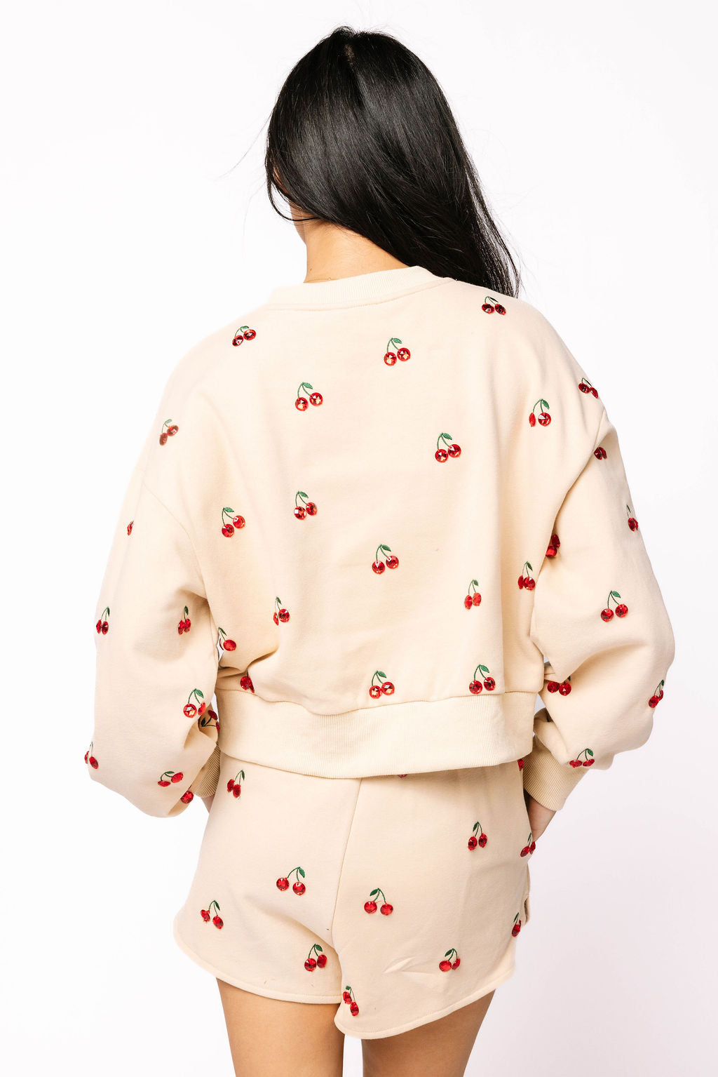 Tan Jeweled Cherry Sweatshirt