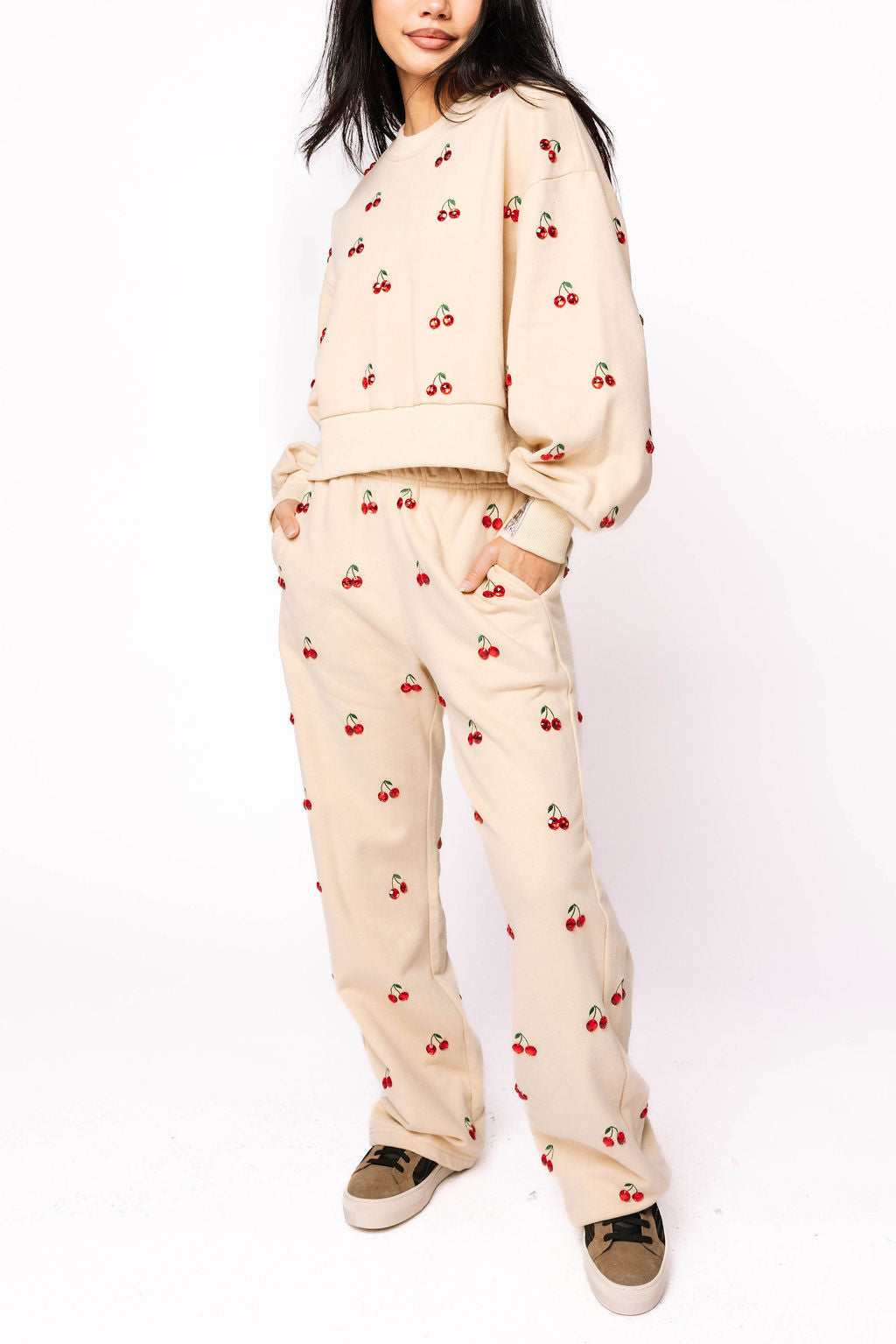 Tan Jeweled Cherry Sweatpant