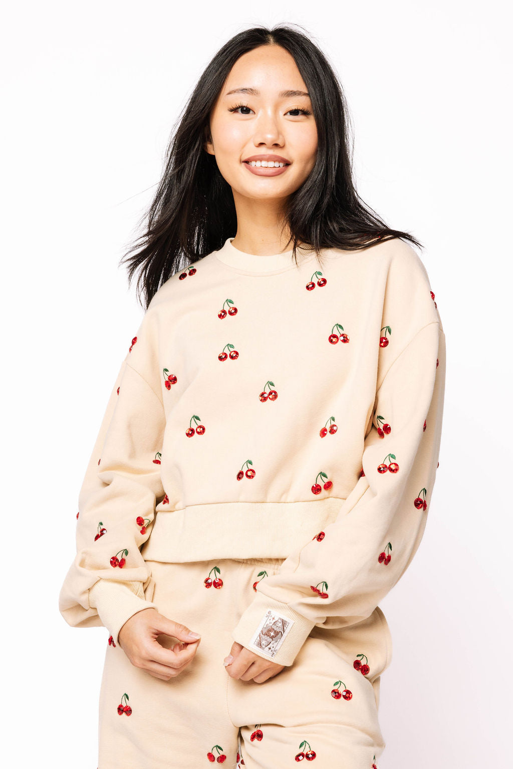 Tan Jeweled Cherry Sweatshirt