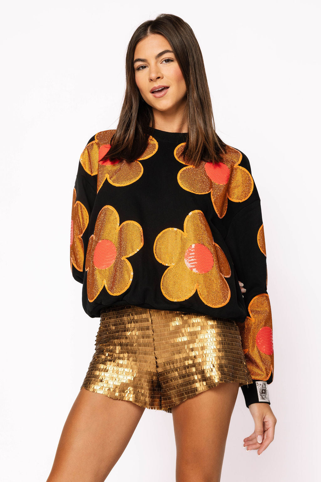 Black, Gold & Red Oversized Flower Sweatshirt