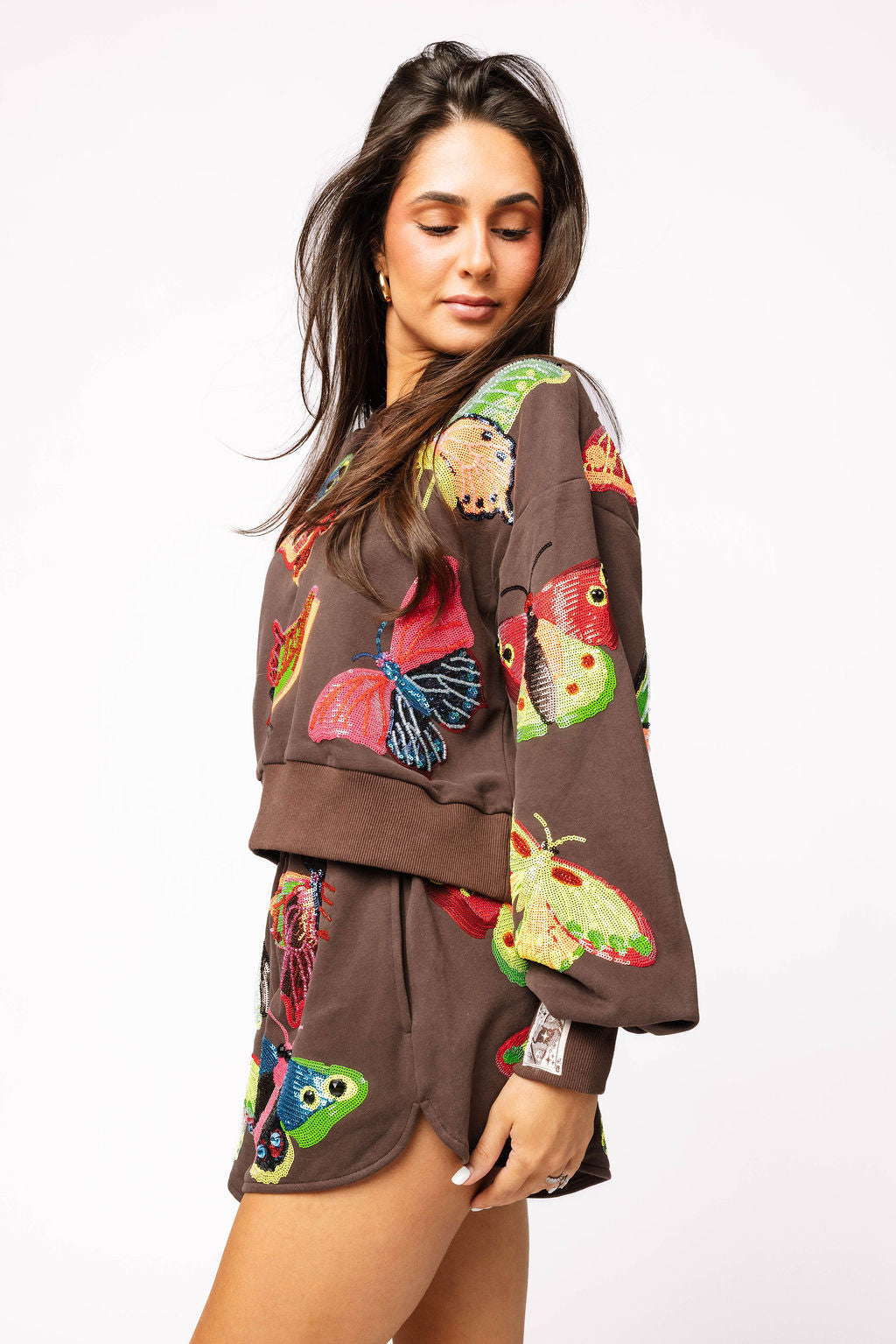 Brown & Neon Butterfly Short