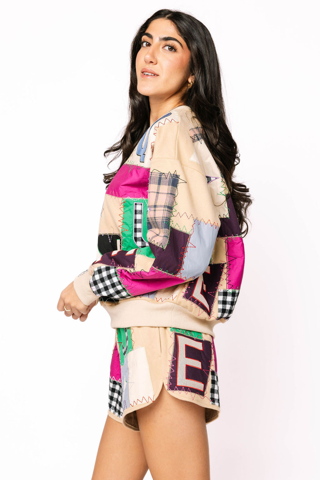 Beige Multi Queen Patchwork Sweatshirt