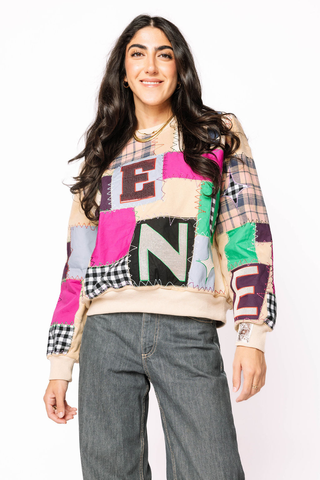 Beige Multi Queen Patchwork Sweatshirt