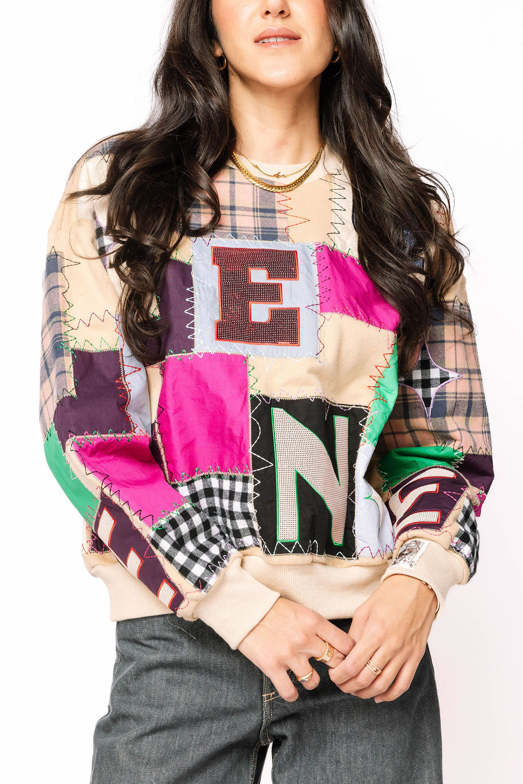 Beige Multi Queen Patchwork Sweatshirt