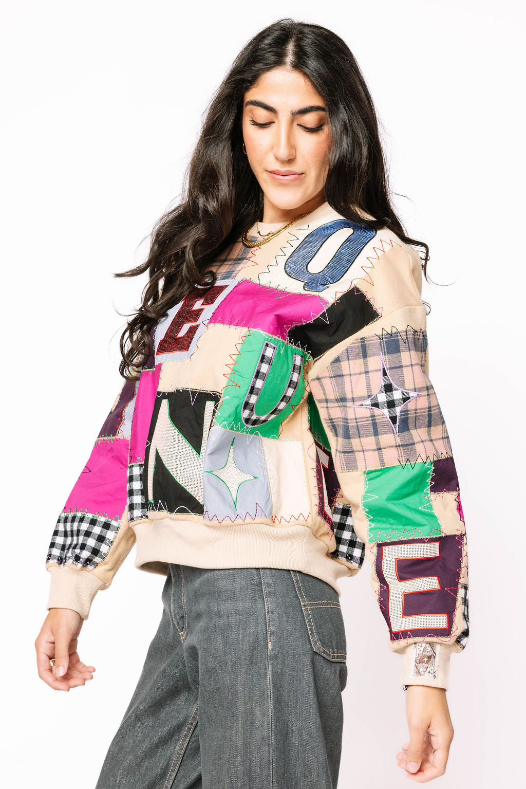 Beige Multi Queen Patchwork Sweatshirt