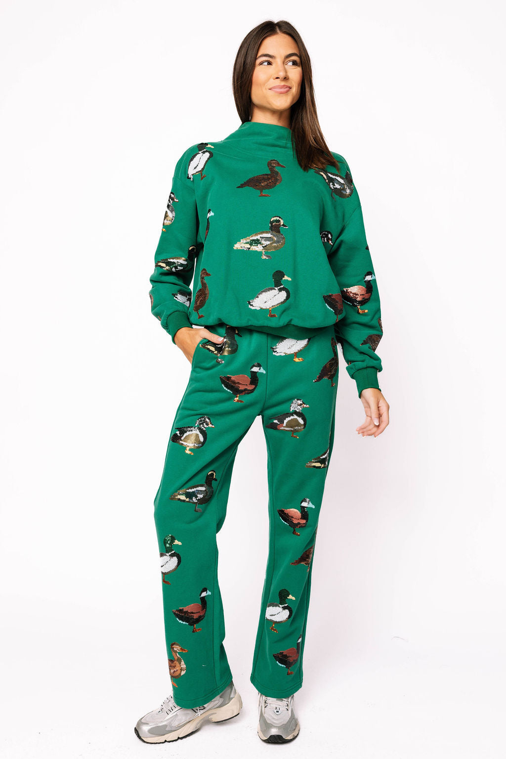 Dark Green Duck Mock Neck Sweatshirt