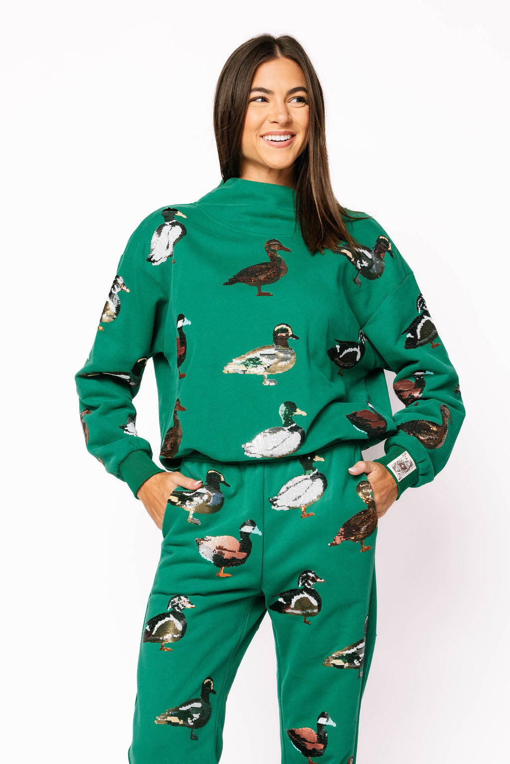 Dark Green Duck Mock Neck Sweatshirt