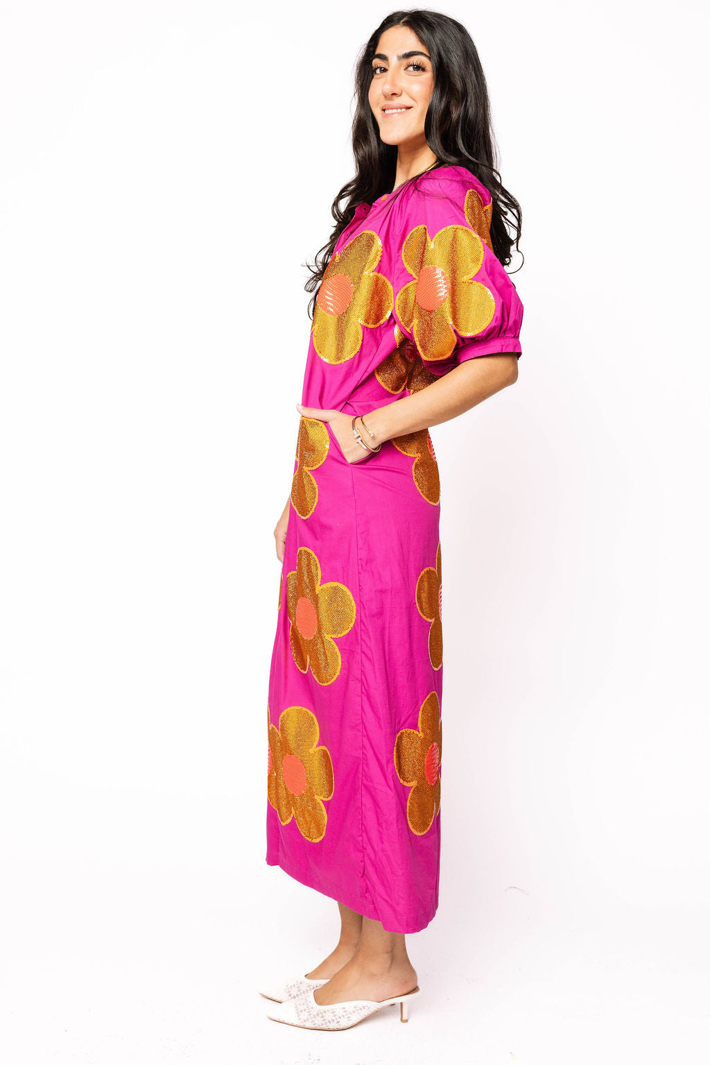 Purple, Gold & Red Oversized Flower Button Up Maxi Dress