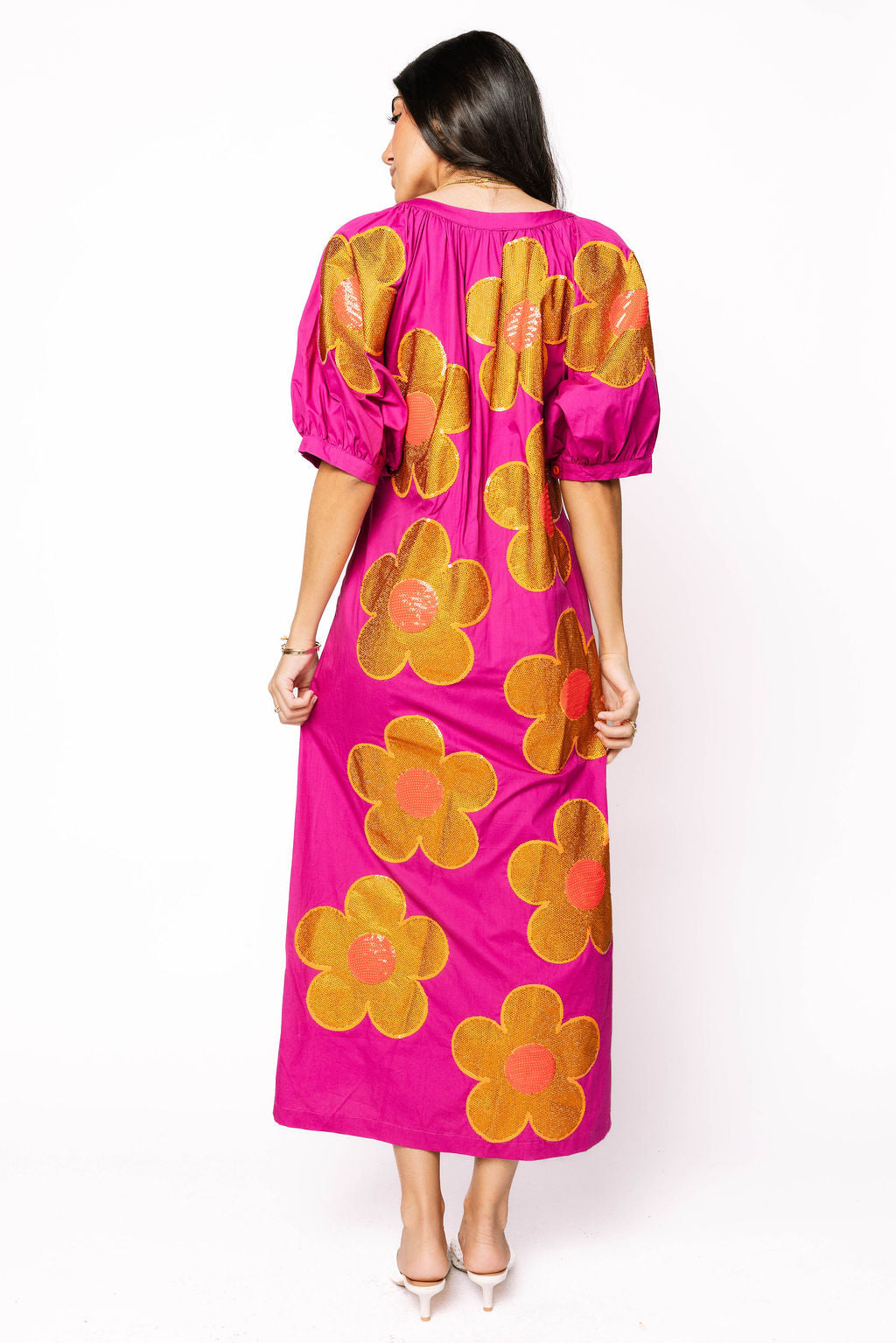 Purple, Gold & Red Oversized Flower Button Up Maxi Dress