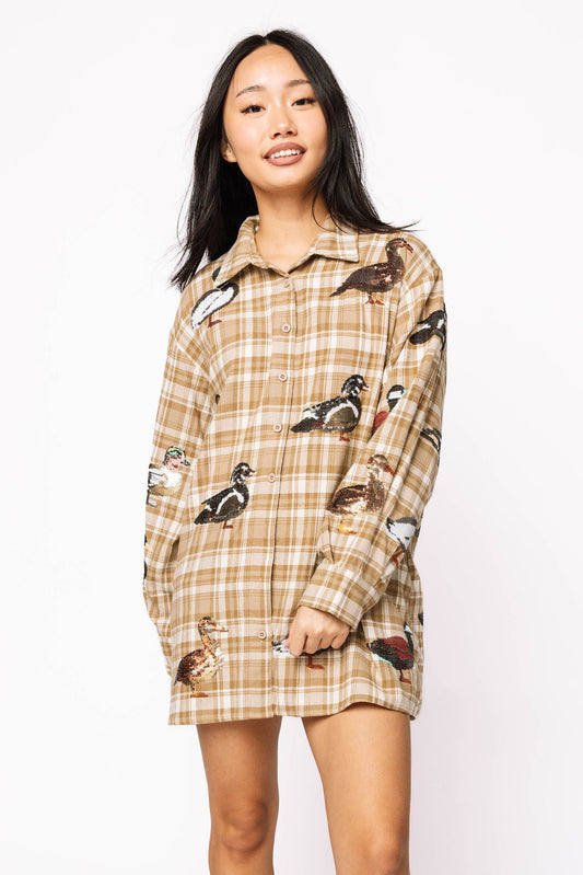 Brown Plaid Duck Button Up Dress